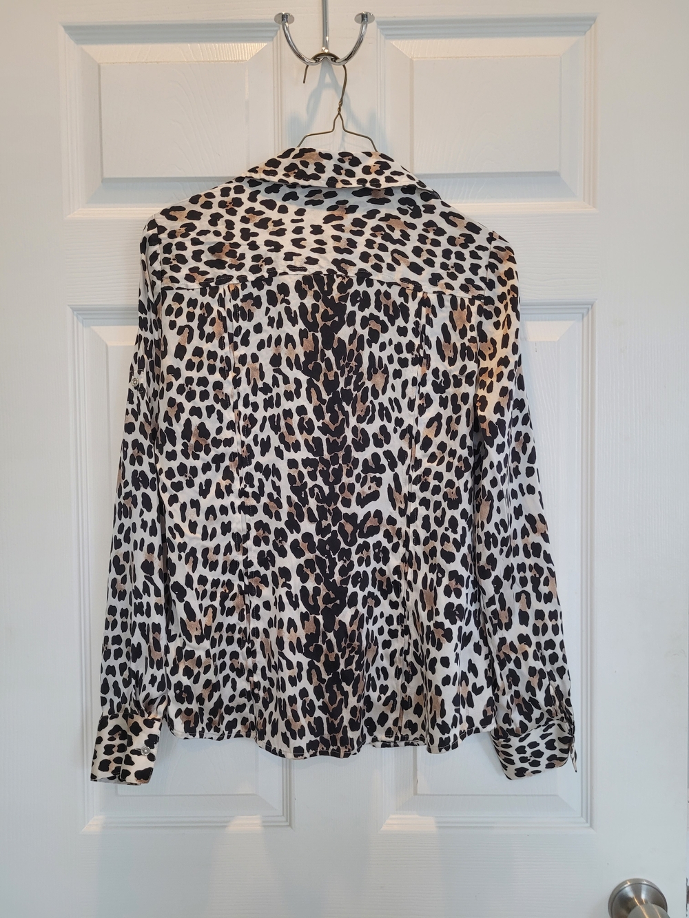 WHBM Silk Stretch Leopard Print Blouse - Black & Taupe - Picture 3 of 12